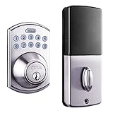 Tacklife EKLP1A 電子キーパッドデッドボルト ワンタッチ電動ロック&シングルシリンダー フロントドア、サイド＆バックドア用、サテンニッケル