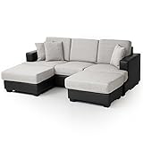 ソファ 座面収納 3人掛け カウチソファ ポケットコイル オットマン アイボリーxブラック