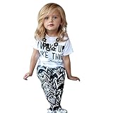 Domybest子供服　女の子　セットアップ キッズ服　キッズTシャツ 半袖Tシャツ+パンツ　上下 2点セット 英字プリント　赤ちゃん　キッズ　ガールズ　カジュアル　お出かけ　普段着 春　夏　秋 (1