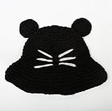 SARIA 手作り　可愛いネコの耳デザイン　ニット バケットハット 帽子　女の子 男の子　春 秋 冬　キッズ こども 男女兼用 (黒い)