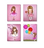 Kids Bedroom Wall Posters for Girls Room Artwork Pictures Pink Nursery Decor Art Set of 4 8x10 Print