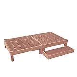 人工木ウッドデッキ 縁台+ステップ 3点セット 0.5坪 連結用ネジ付 樹脂 デッキ 縁台【2色選択可】 (ブラウン)