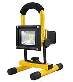 充電式LED投光器 ポータブル投光器 USB充電も可 シガーソケット用アダプター付き 昼白色（6000～6500K） 防水 アウトドア 釣り (10W)