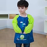 Hosim Kids Paintingエプロンの男の子と女の子、子供たちのColorfulart Craft Smock with Long Sleeves大きなポケット、再利用可能な塗装、キッチンエ