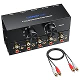 CAMWAY 4ポート 双方向 オーディオスイッチャー 3.5mm+RCA 4入力1出力/1入力4出力 オフボタン付き オーディオスイッチセレクターボックス スピーカー、ヘッドフォン、アンプ、CDプレーヤー、ターンテーブル、コンピューターに適用