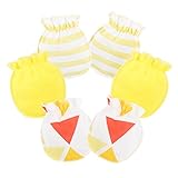 Liebeye 幼児手袋 3ペア 0-3ヶ月新生児用 ソフトコットン 傷防止 イエロー