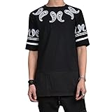 LONGVIS® カットソー 半袖 サマー Tシャツ 柔らかい 着心地 ナチュラル 爽やかデザイナーズ メンズ　200711　[並行輸入品] (L, ブラック)