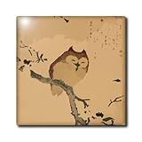 3dRose ct_109219_1 Ancient Oriental Art of An Owl and Magnolia Branch-Ceramic Tile, 4-Inch [並行輸入品]