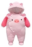 (コ-ランド) Co-land ロンパース ベビー 赤ちゃん カバーオール 長袖 足つき ジャンプスーツ フード付き アニマル柄 防寒着 出産祝い 男の子 女の子 ピンク 66