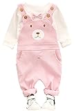 QD-WSTベビー服 サロペット パンツ 子供 ロンパース オーバーオール カワイイ くまさん 2点セット 出産お祝い プレゼント (80ｃｍ, ピンク)