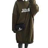 KLU レディース トレーナー ゆったり ロング 裏起毛 ワンピース 着やせ 体型カバー (L, カーキ)
