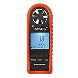 デジタル 風速計 Proster x温度計搭載モデル 風速計測 超簡単 手軽 小型 日本語説明書付き (レッド)
