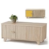 LOWYA （ロウヤ） テレビ台 テレビボード ツートン扉 フラップ扉 可動棚 コード穴 スリット 32vまで対応 幅80cm サイドボード ナチュラル イエロー