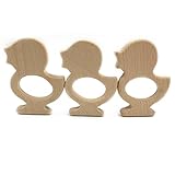 Kissteether 3pcs 手作りの木製のTeetherリトルアヒルのペンダントオーガニックナチュラルブナ木製のおもちゃの手カット動物DIYジュエリーアクセサリーを作る (木の色 3pcs)