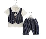 Honey baby 子供服 ベビー服 スーツ チェック柄 蝶ネクタイTシャツ 上下2点セット 半袖　ベビー服 フォーマル 洋服　紳士風 男の子学式 入園式 卒園式 結婚式 お正月　誕生日 お宮参り 