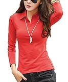 [three Joy] オフィスカジュアル ゴルフ Vネック スリム 襟付き シャツ カットソー