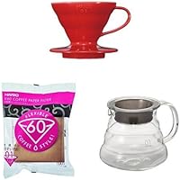 【セット買い】HARIO (ハリオ) コーヒードリッパー セラミック レッド & レンジサーバー& 専用ペーパーフィルター 1~2杯用 セット