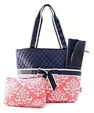 Quilted Bloom Damask 3pc Diaper Bag Set Coral by ngill [並行輸入品]