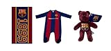 サッカー バルセロナ ベビー 3点セット タオル ぬいぐるみ テディベア カバーオール 長袖ロンパース ベビーウエア