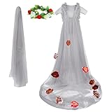 Perfk 妊婦のガウン 写真小道具 シースルーマキシドレス 妊娠中の女性 半袖 レース ソフトオーガンザ 全3色 - グレー