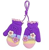 [パープル＆フラワー]かわいい手袋屋外のための暖かい冬のベビーニットウールミトン