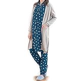 【春夏向け・綿１００％・入院準備に】授乳対応マタニティ長袖ロング丈パジャマ　　ネイビー系鳥柄　サイズ:マタニティM-L