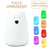 jinsey Bear LED子供夜ライト – 3-modesソフトシリコン赤ちゃんNurseryランプ – 7単一色モードと7-color呼吸ライトモード – USB充電 – Best夜間用Girl