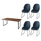 ブルー／ダイニング5点セット ダイニングセット ダイニングテーブル ダイニングチェア ウォルナット 天然木