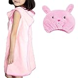 【Ani Mam Kids】子供用 かわいい ♡ アニマル ドライキャップ ＆ 着る バスタオル セット 吸水タオル バス用品 プール用品 (ラビットセット)