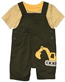 Carter's(カーターズ) ボーダーTシャツ＆ショートオールSet(Olive/ショベルカー) 6M [並行輸入品] [Baby Product]