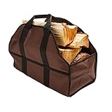 薪ログキャリア耐久性Heavy Dutyキャンバス薪暖炉トートバッグ木製ストーブアクセサリー 24" (L) x 12" (H) x 10" (D) ブラウン