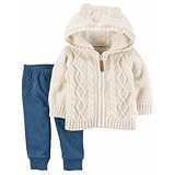 カーターズ carter's 男の子用ホワイトケーブルニット耳フード付きジャケットx青ジョガーパンツ上下2点セット (12months(72-78cm)) [並行輸入品]