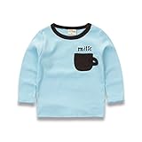 PANCY 子供服 春秋 長袖 Tシャツ キッズ トレーナー 丸い襟 男の子 女の子 可愛い シンプル(ライトブルー,110cm)