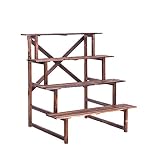 フラワースタンド園芸ラック床の木製屋外バルコニー多肉式ラダー多段炭化 (色 : Right angle 4-tier)