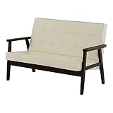 SATO セレノソファ 2人掛けクロス PVCホワイト 肘ダークブラウン