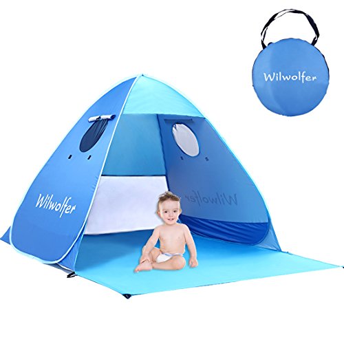 Wilwolfer 2-3人用 サンシェードテント ワンタッチで簡単設営 超軽量 窓付き 耐水 通気性抜群 UVカット SPF+50日除け 海水浴転・砂浜・ビーチ・プール キャリーバッグ付き