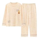 [IDOHEMO] パジャマ レディース 部屋着 ルームウェア 寝間着服 綿100% カットソー tシャツ 上下セット 春 秋 冬 ベージュ M