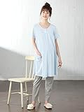 ANGELIEBE エンジェリーベ マタニティ パジャマ 授乳口付き 天竺素材 イカリ × ドット 柄 半袖 ナイティ 産前 産後 授乳服 セット 前開き アジャスター調節可 L サックス 22465