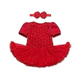 エルフ ベビー(Fairy Baby)ベビーワンピース女の子ドレス チュチュスカート バラ柄ヘアバンド size 80cm(12-24M) (レッド)