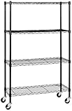 Amazonベーシック 4段スチールラック 棚 メタルラック キッチンラック キャスター付き 耐荷重160kg 幅91.4 x 奥行35.6 x 高さ146.7cm ブラック