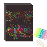 スクラッチボード DIY 手作り 絵画アートペーパーシート 描画ボード スクラッチペーパー 50枚紙入り スクラッチアートボード キッズスクラッチペーパーアートセット 竹ペン付き プレゼント 子供用 スクラッチアート、フリーハンド創作用 ハンドメイド創作落書き帳、手作りカード、装飾用