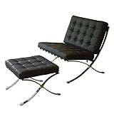 1人掛けソファ バルセロナチェア オットマン付き リプロダクト MTS-052 (ブラック)