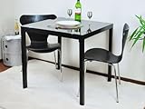 2人用 10mm厚　強化ガラスダイニングテーブル+セブンチェア2脚付き　3点セット　ブラック(黒）75x75cm