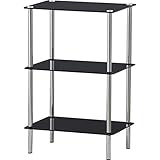 インテリア 家具 便利 おしゃれ 強化ガラスコーナーラック 3段 高さ62cm 四角型 SMJ-101BK ブラック (黒)