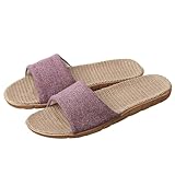 [Confis] スリッパ リネン 亜麻 室内 ルームシューズ 軽量 前開き 滑り止め 厚底 涼感(M・パープル)