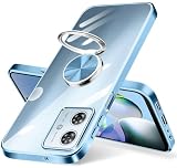 Motorola G64 5G ケース リング付き クリア moto g64y 5g ケース 耐衝撃 スタンド機能 軽量 スリム ソフト TPU モトローラG64 カバー 透明 TPU 落下防止 擦り傷防止 (ブルー)