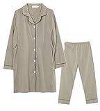 マタニティ パジャマ 前開き 授乳服 ロング 丈 ワンピース 長袖 長ズボン セットアップ 授乳口 付 (XL)