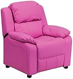 Offex OF-BT-7985-KID-HOT-PINK-GG Deluxe Heavily Padded Contemporary Vinyl Kids Recliner with Storage