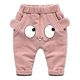 Elfin Park裏起毛 パンツ ベビー 男の子 女の子 ボア 防寒 ズボン 厚手 あったか コットン プリント ピンク 60