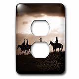 3dRose lsp_150164_6 Sepia Toned Cowboy Silhouettes on Horseback 2 Plug Outlet Cover [並行輸入品]